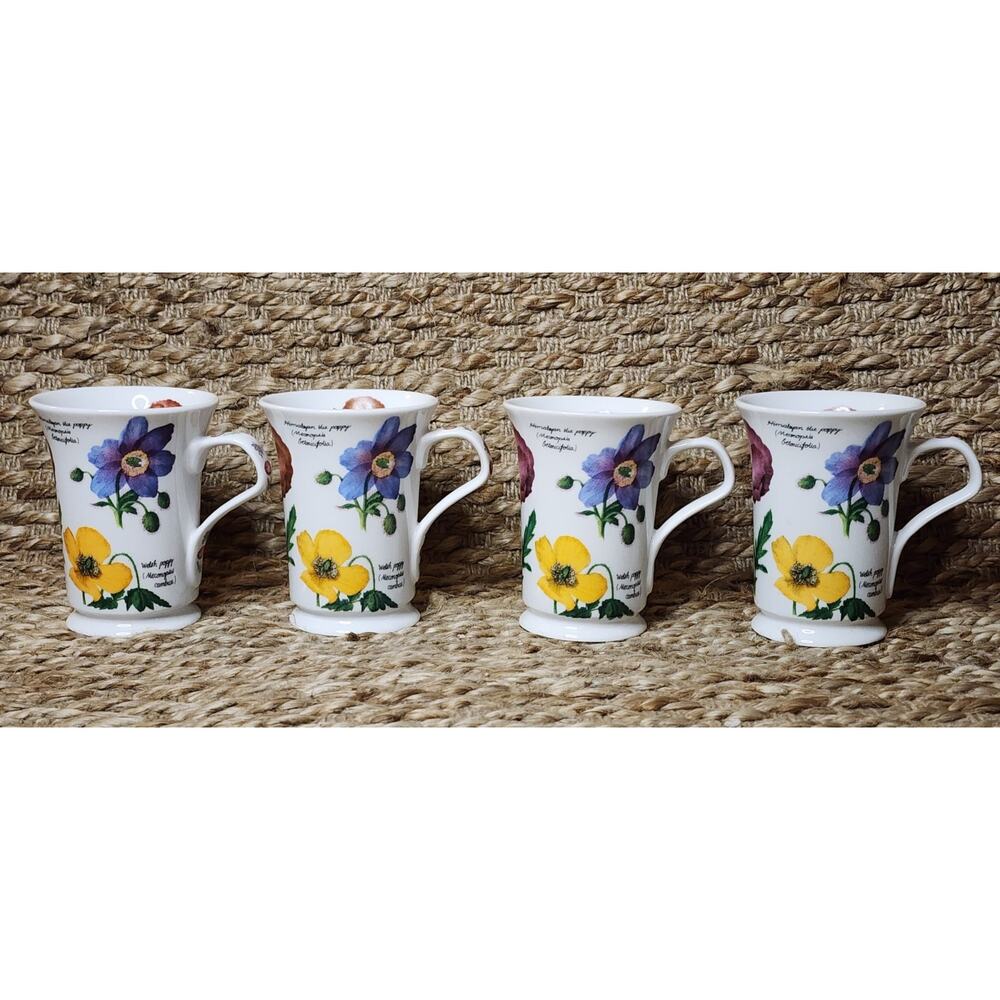 4 Vintage Coffee Mug Cups Crocus Flower Floral Welsh Poppy Lily Flowered Tulip